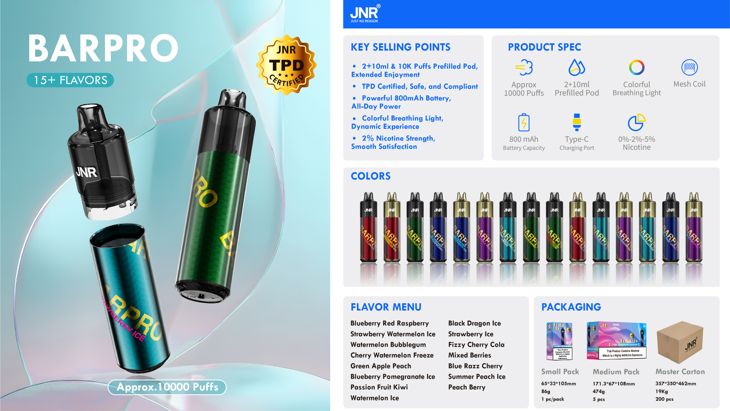 Jnr Barpro 10k Rechargeable Disposable Vape Wholesale factory